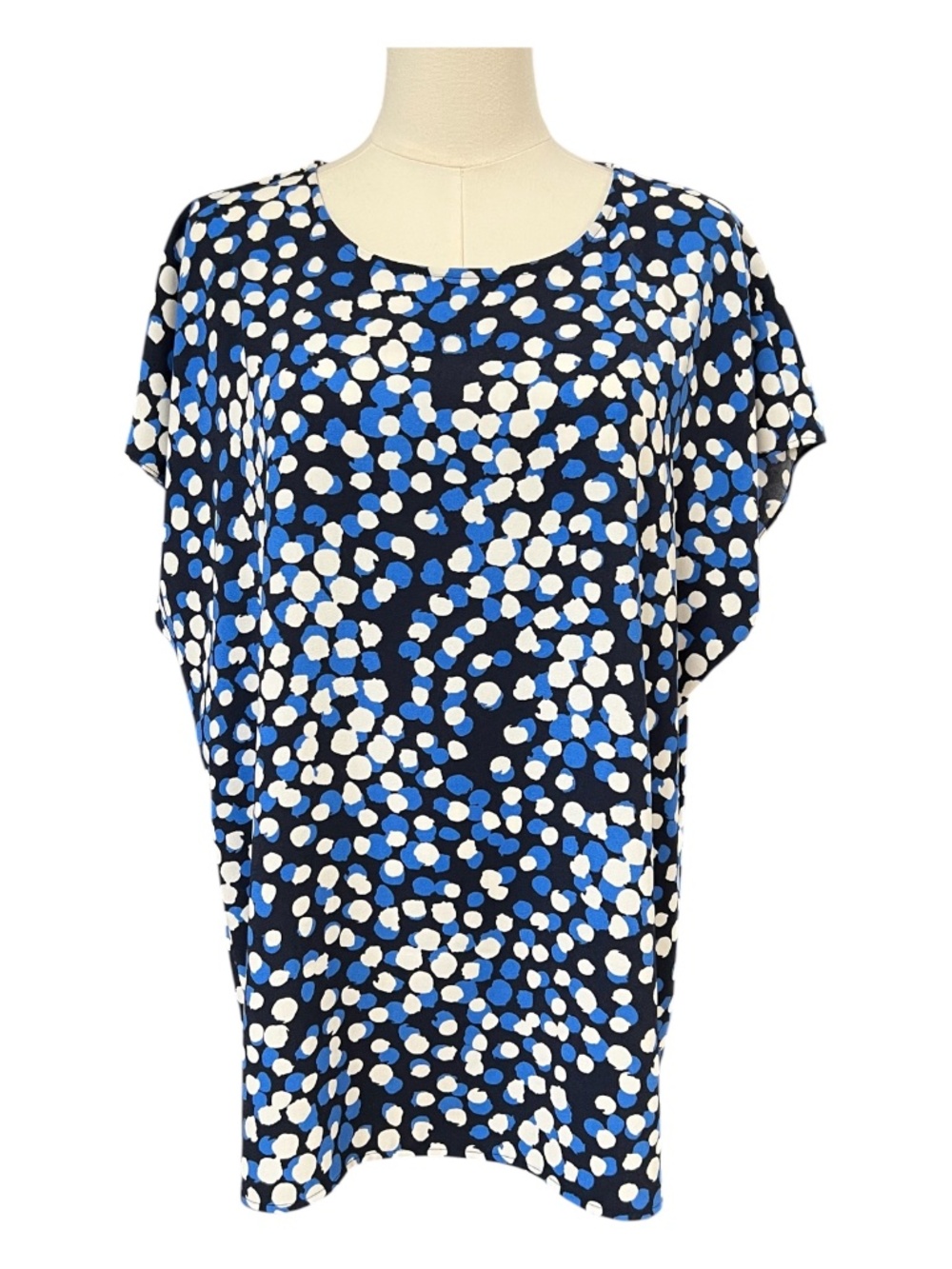 EUC+ Halogen Abstract Spot Print Dolman Blouse Keyhole Back | Size XL